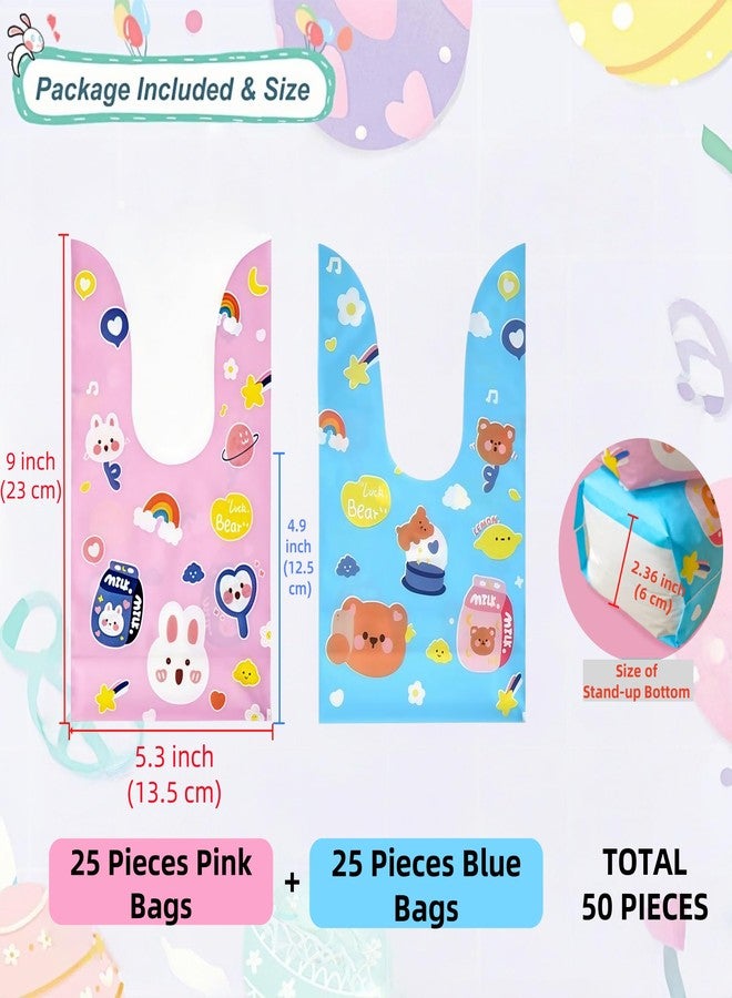FERENLI 50 Pack 5.3x9.1 inch Reusable Gift Bags with Bunny Ears Goodie Treat Plastic Snack Candy Bags for Rabbit Bunny Birthday Party Favor Supplies (2 Mixed Colors,13.5x23 cm) - Image 2